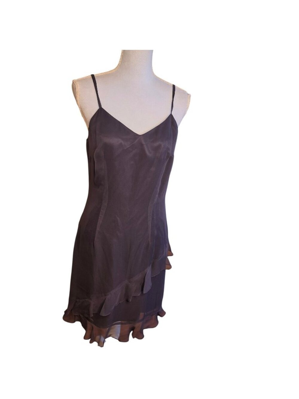 Vintage 90s Navy Slip Mini Dress 8 Open Back Ruffle Hem Whimsigoth Coquette